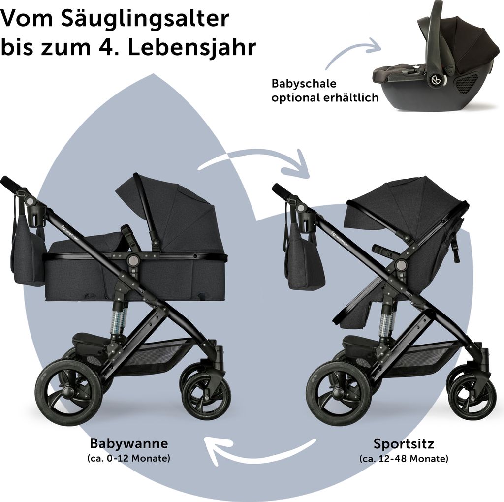 Kinderwagen 3 In 1 Gebraucht Amor Baby Primus 3-in-1 Kinderwagen Set   Isofix Babyschale, Buggy, Zubehr, Schwarz