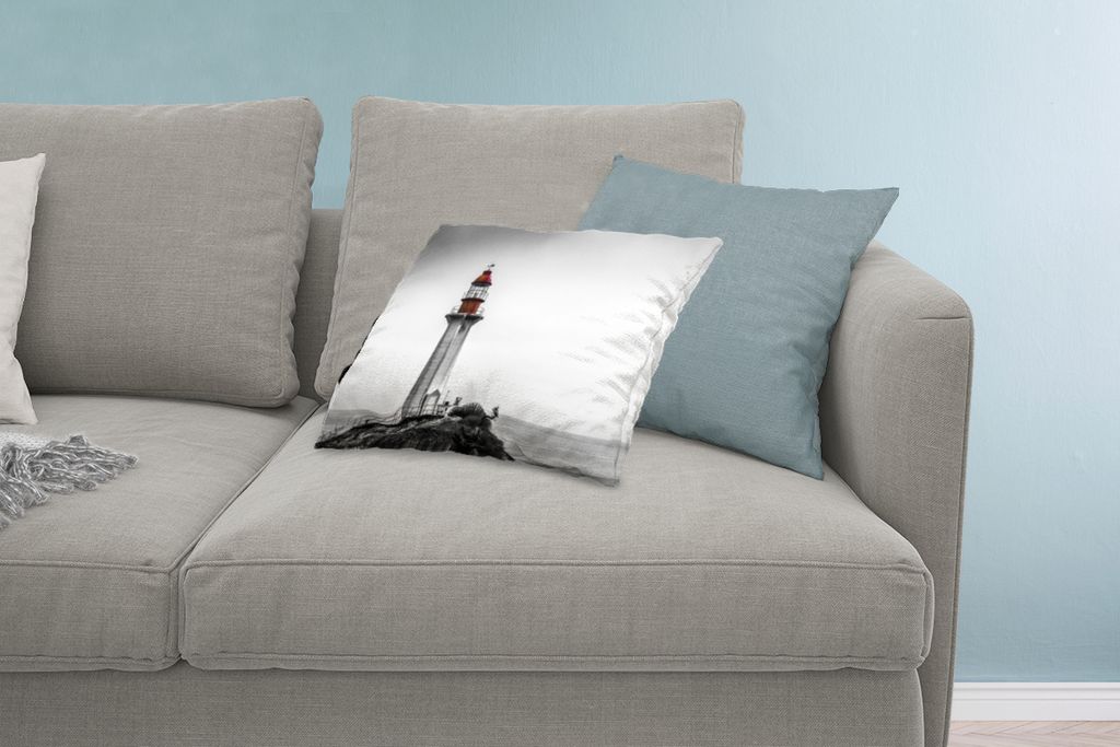 MuchoWow Zierkissen Sofakissen Wohnzimmer Dekokissen 60x40 cm Schwarz-Weiß-Foto eines Leuchtturms im Westen von Vancouver - Kopfkissen - Polster...