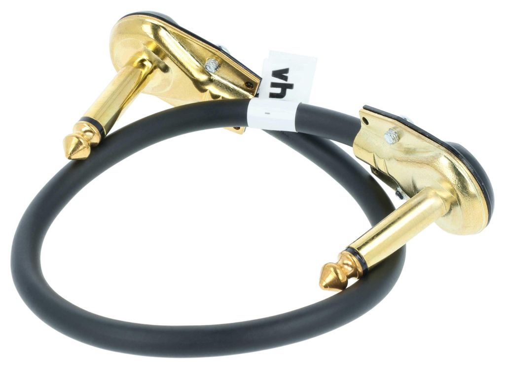 vhbw Gitarren-Patchkabel 30cm Klinke Kabel für Effektpedale - Klinkenpatchkabel mit 6,35mm Klinkenstecker, gewinkelt, flach, gold / schwarz