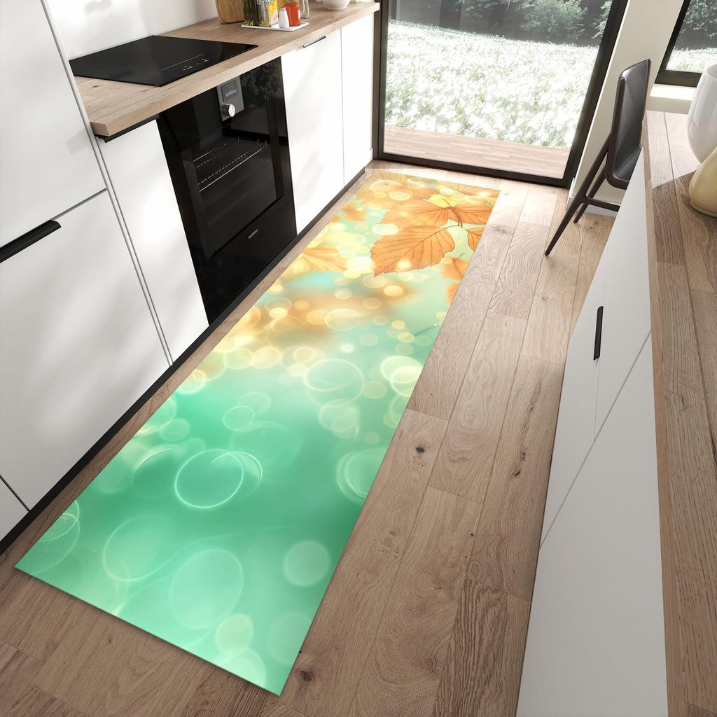 Küchenteppich 80x280cm rutschfest & abwischbar PVC Läufer - Herbstliche Blätter