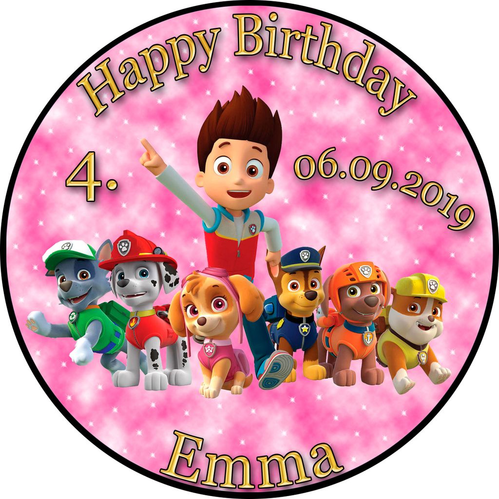 Tortenaufleger Fototorte Tortenbild Kindergeburtstag Paw Patrol PP02 (Zuckerpapier) Rund 20 cm Ø ohne Banner & Foto Pink