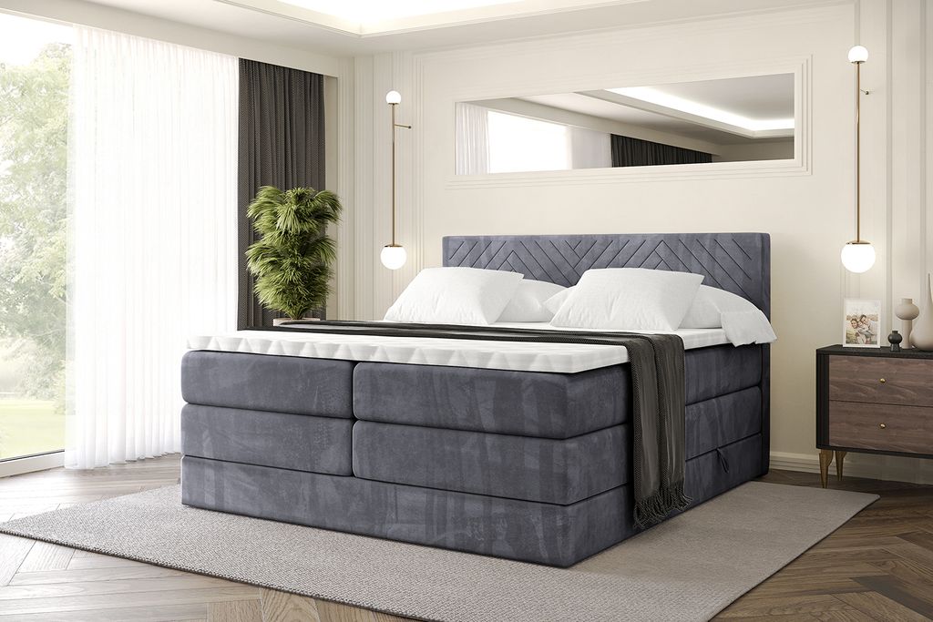 ALTDECOR Boxspringbett mit Matratze und Lattenrost, Topper, Polsterbett mit Bettkasten, Bett mit Stauraum H3- und H4- Matratze, Doppelbett, Springb...