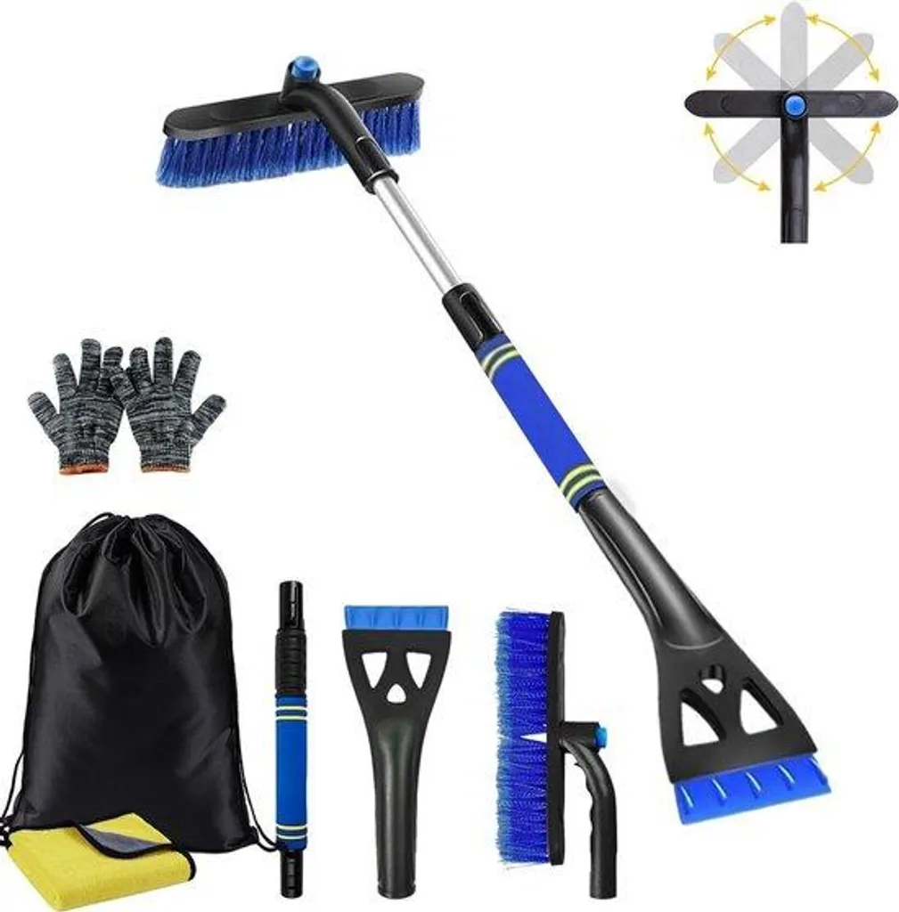 Brosse à neige et raclette pare-brise 3-en-1 avec poignée confort