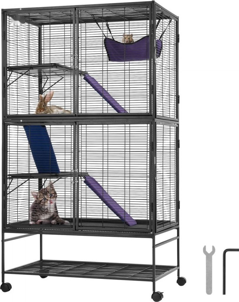 Kleintierkäfig 4-stöckig - Metallkäfig für Frettchen - 3 Rampen - 92x58x164 cm - geräumiger Tierkäfig