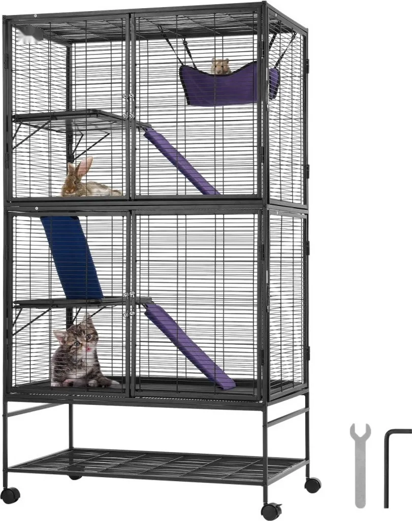 Cage furet métallique 4 étages 92x58x164 cm avec 3 rampes d'accès