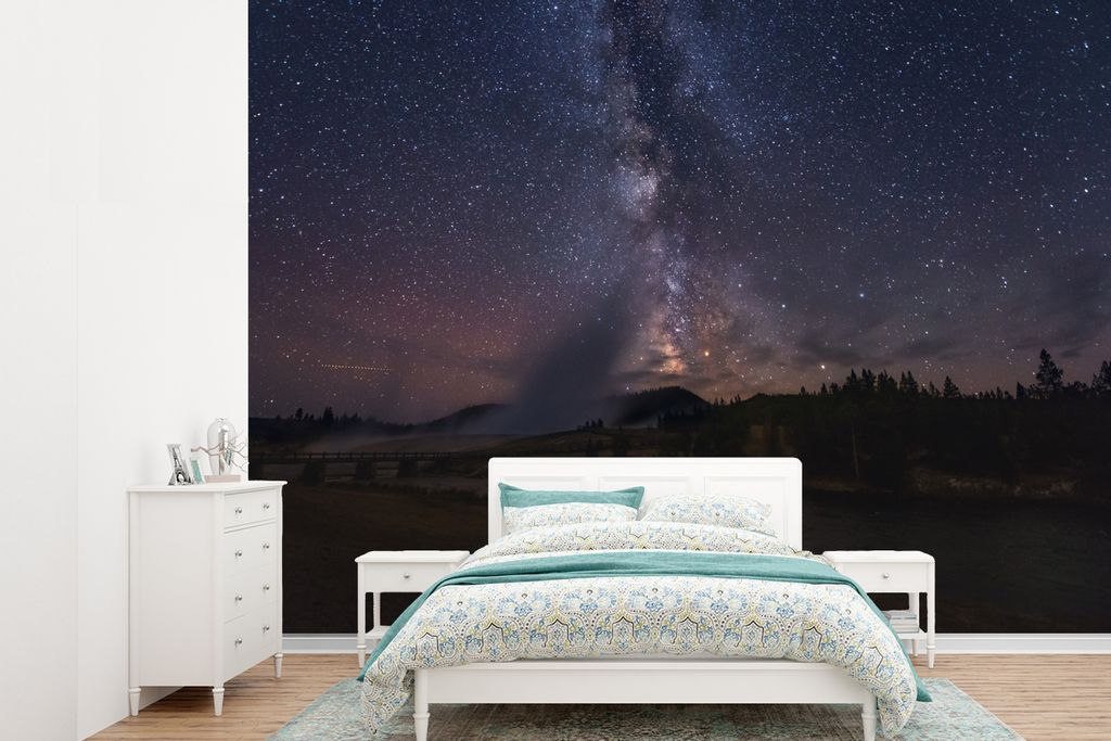 MuchoWow Fototapete für Wohnzimmer oder Schlafzimmer Wandtapete Vinyl Motivtapete Der wunderschöne Sternenhimmel über dem Yellowstone National...