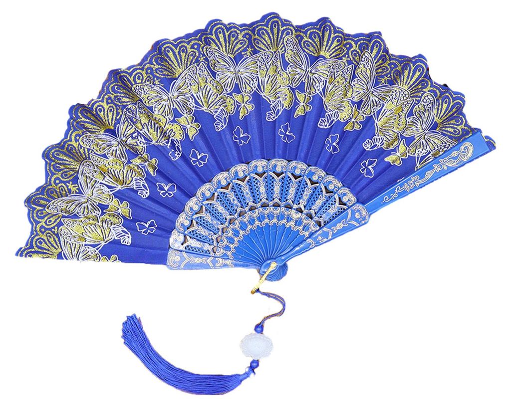 Faltfächer mit bronzefarbenen Schmetterlingen, eleganter Quaste, hohlen Rippen, ideal für Laufsteg, Tanzaufführungen und Fotoshootings, tragbare...