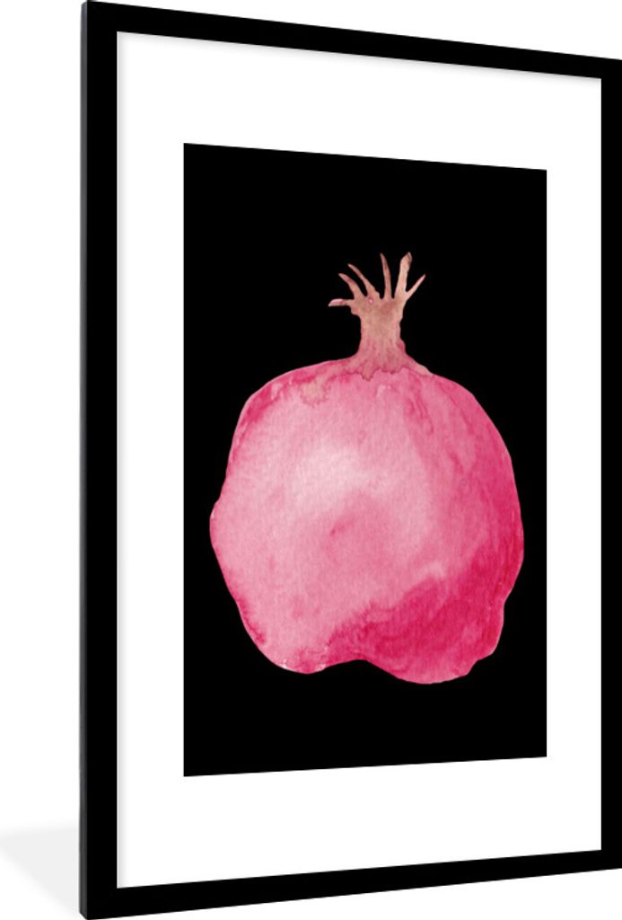 MuchoWow Gerahmtes Poster Granatapfel - Aquarell - Schwarz 60x90 cm - Poster mit Schwarzem Bilderrahmen Wandposter Rahmen Foto Bilder - Dekoratio...