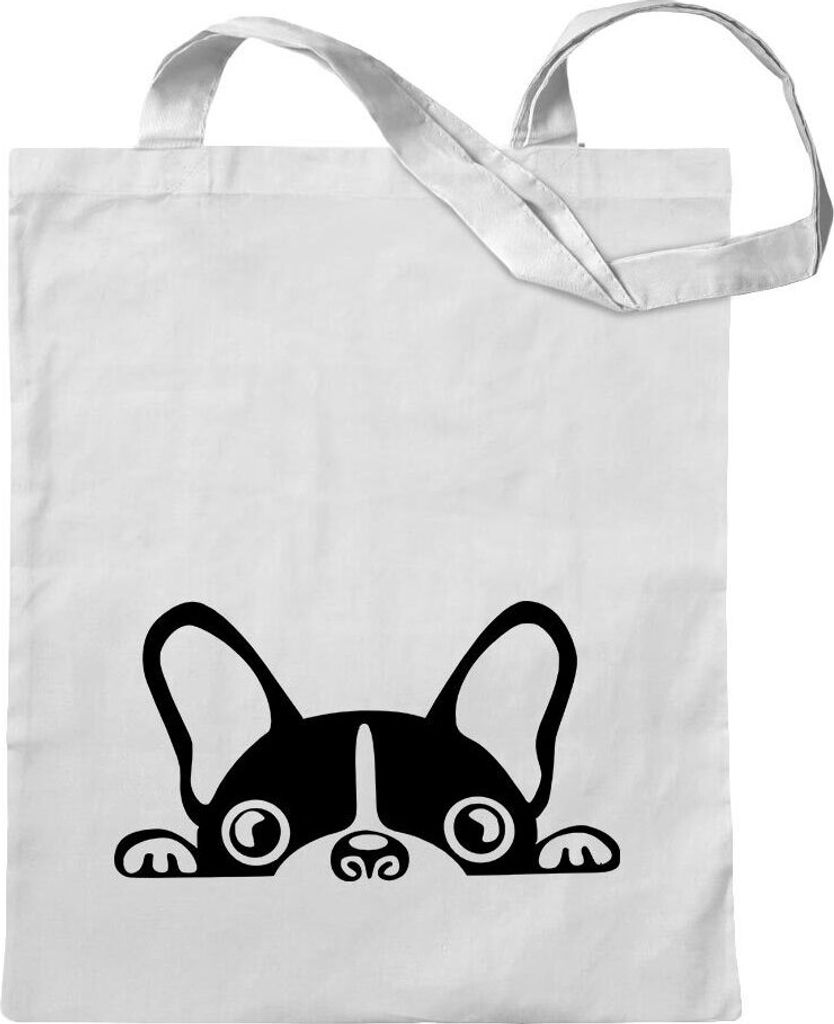 Kiwistar - Baumwolltasche - weiss - Halbe Französische Bulldogge - Tragetasche Stoffbeutel Umhängetasche langer Henkel