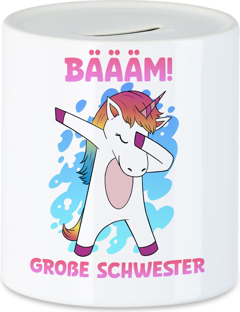 Bäääm Große Schwester Spardose Einhorn Schwangerschaft Ankündigung Babyparty Babyshower Geschwister