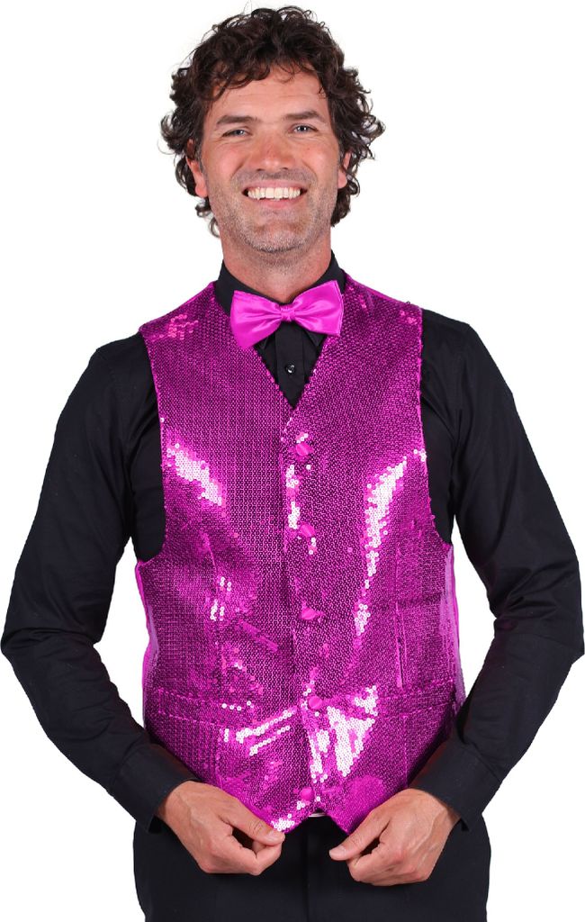 T0978-1100-M pink Herren Pailletten Weste Show Kostüm Gr.M