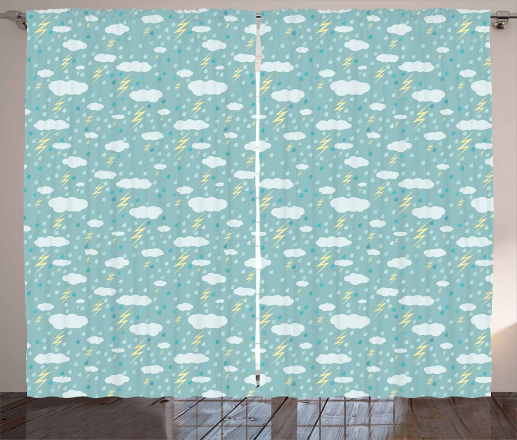 ABAKUHAUS Regen Rustikaler Gardine, Schlechtes Wetter Gewitter, Schlafzimmer Kräuselband Vorhang mit Schlaufen und Haken, 280 x 245 cm, Seafoam un...