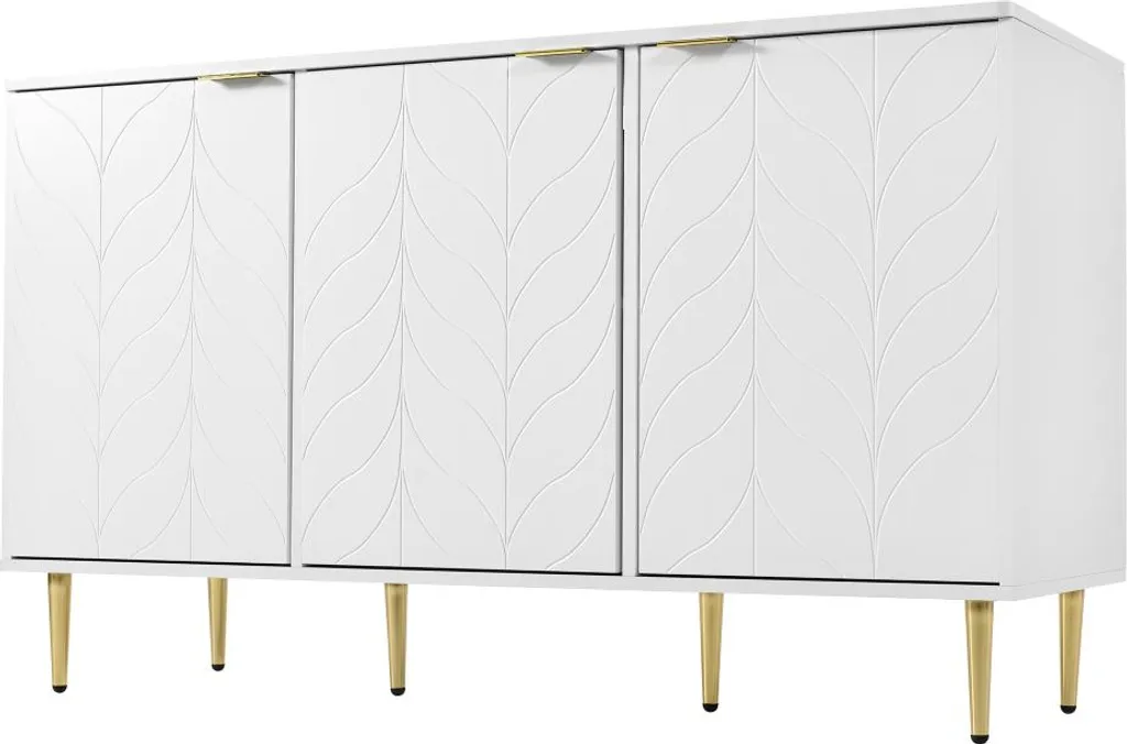 Buffet de rangement blanc 6 compartiments et motifs floraux chic 127cm