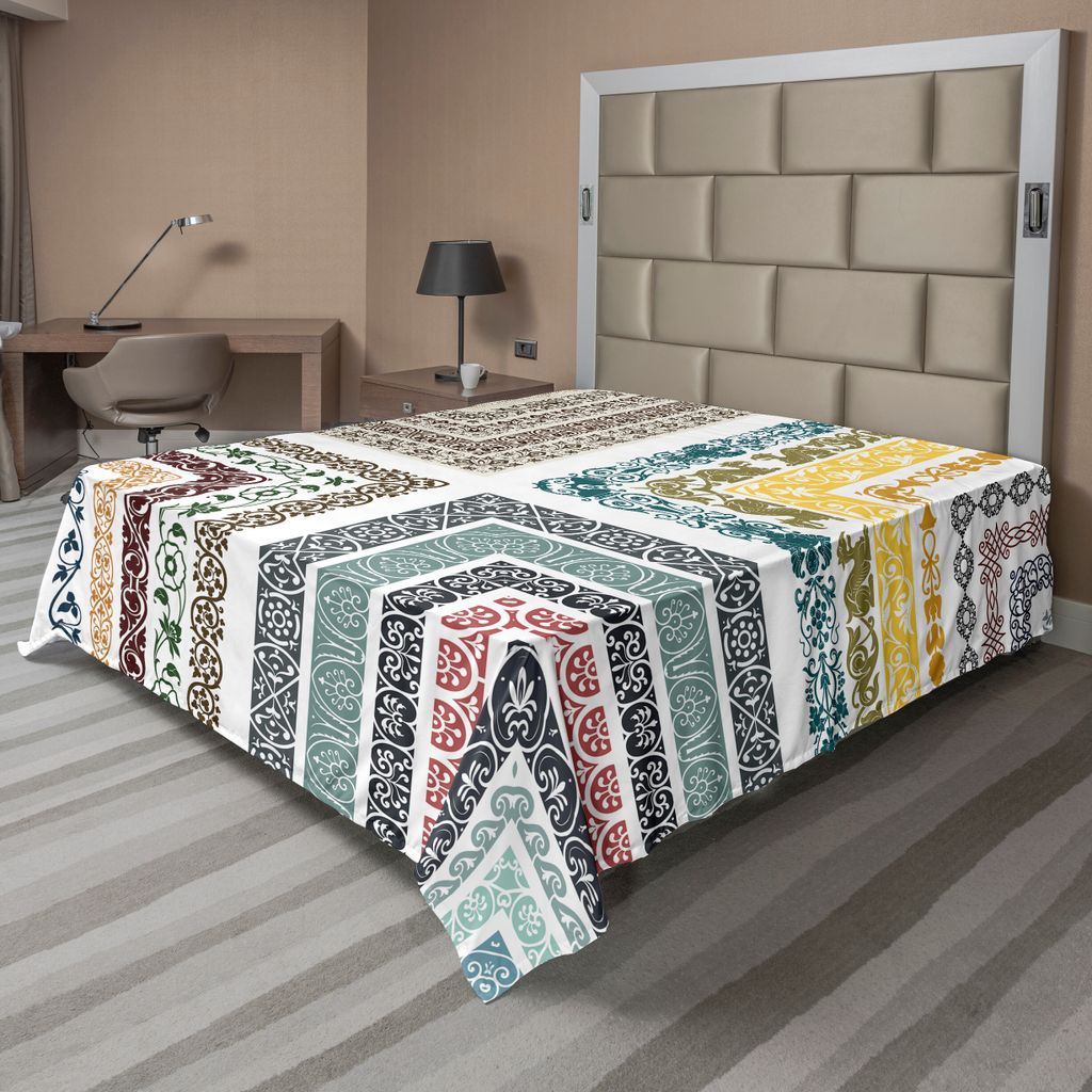 ABAKUHAUS Antiquität Bettlaken, Königliche Östliche Verzierte Variirende Ethnische Alte Zeichnet Mosaik Design, weiches bequemes oberes Bettlake...