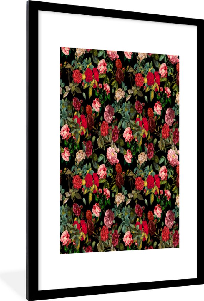 MuchoWow MuchoWow Gerahmtes Poster Blumen - Vintage - Rosen 60x90 cm - Poster mit zchwarzem Bilderrahmen - Dekoration - Wandposter Wohnzimmer -...