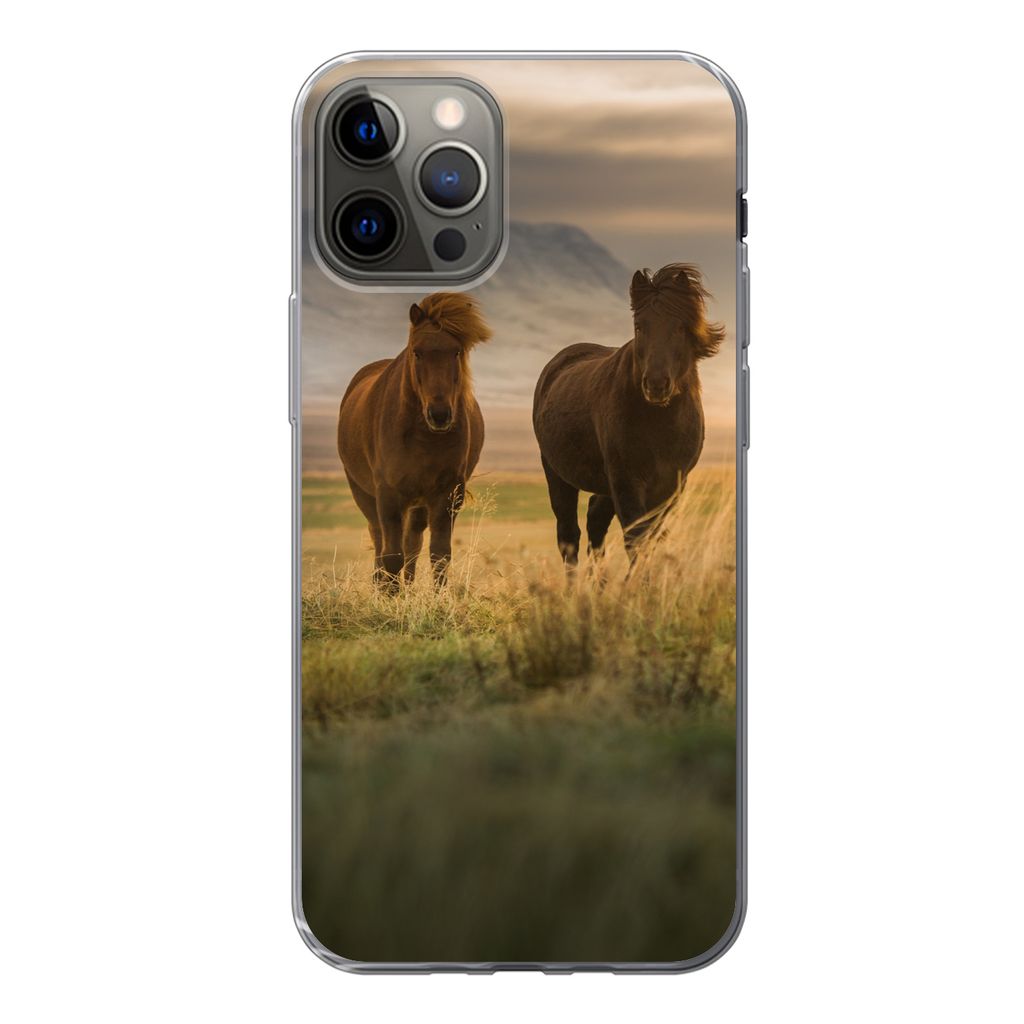 MuchoWow Handyhülle Schutzhülle Hülle für iPhone 12 Pro Pferde - Luft - Gras Silikon Softcase Handy Hülle - Abdeckung