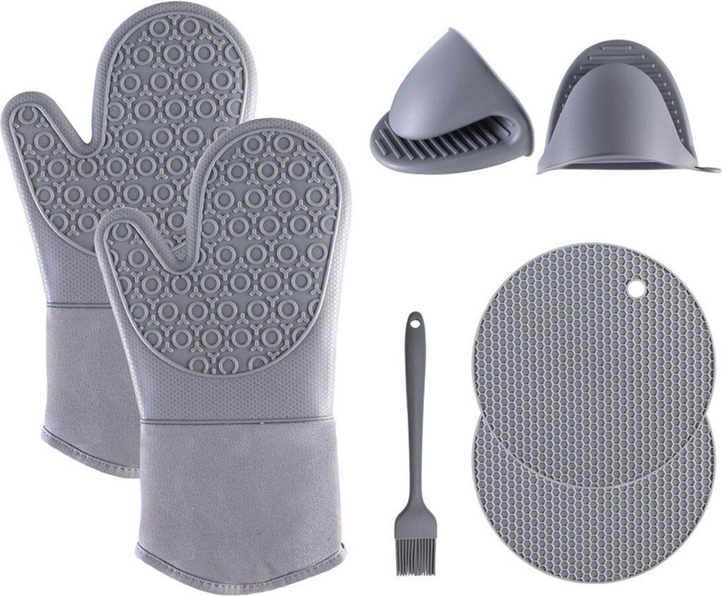 Topfhandschuhe, Ofenhandschuhe Backhandschuhe, Küchenhandschuhe - Silikon Oven Gloves Topflappen Kochhandschuhe Baumwollfutter Zum Kochen Backen-Grau