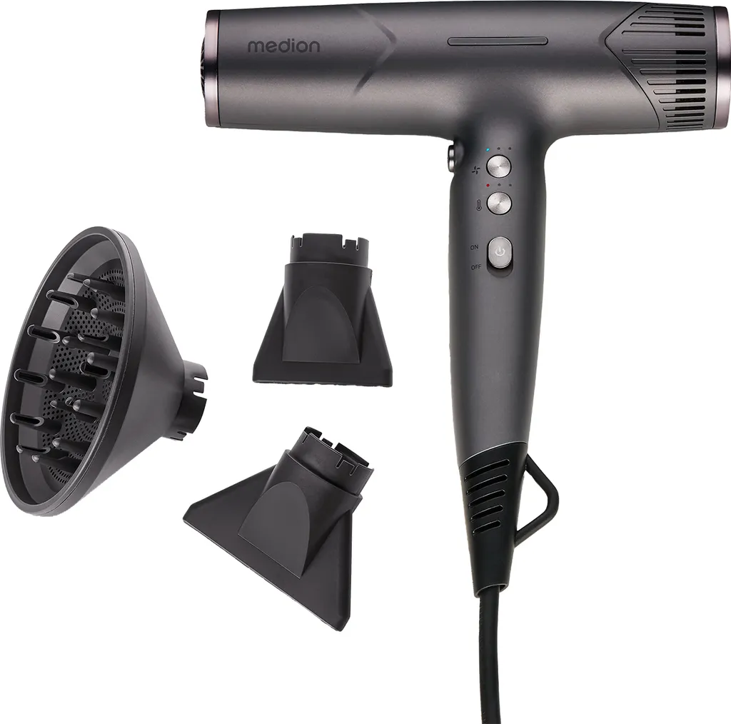 Sèche-cheveux ionique MEDION HD2 avec diffuseur et buse de styling noir