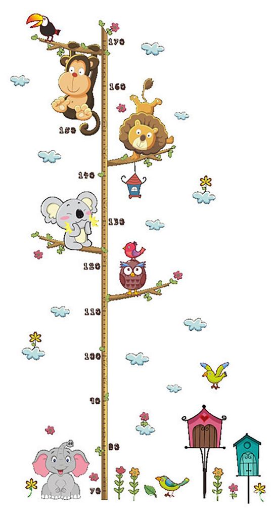 Wandtattoo mit Cartoon-Tiermotiven, Höhenmessbaum, Wandaufkleber zum Abziehen und Aufkleben, Wanddekoration für Kinderzimmer, Schlafzimmer, Wohnz...