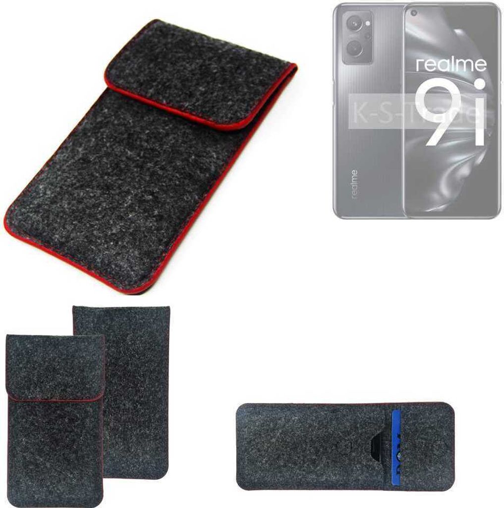 K-S-Trade Handy Schutz Hülle kompatibel mit Realme 9i Schutzhülle Handyhülle Filztasche Pouch Tasche Case Sleeve Filzhülle dunkelgrau roter Rand