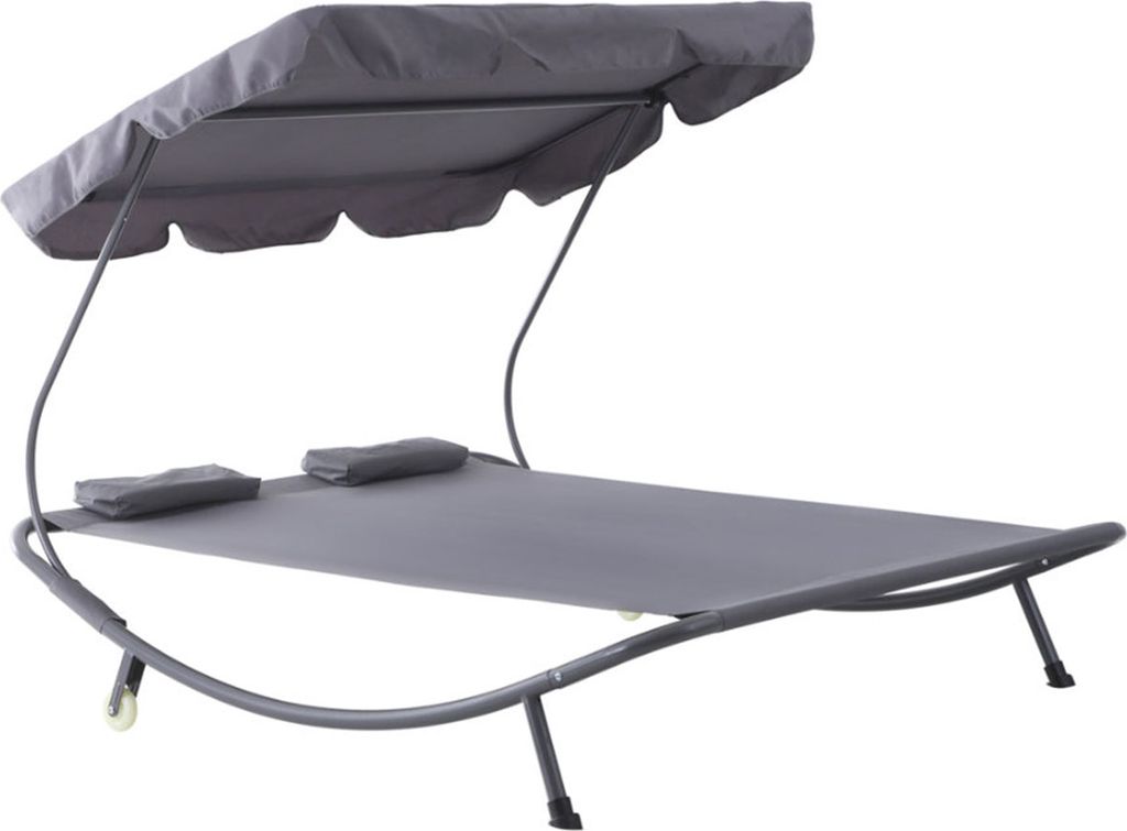Outsunny Doppelliege Sonnenliege mit Sonnendach rollbar Produktbild 