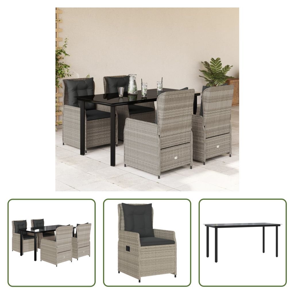 The Living Store 5-tlg. Garten-Essgruppe mit Kissen Hellgrau Poly Rattan