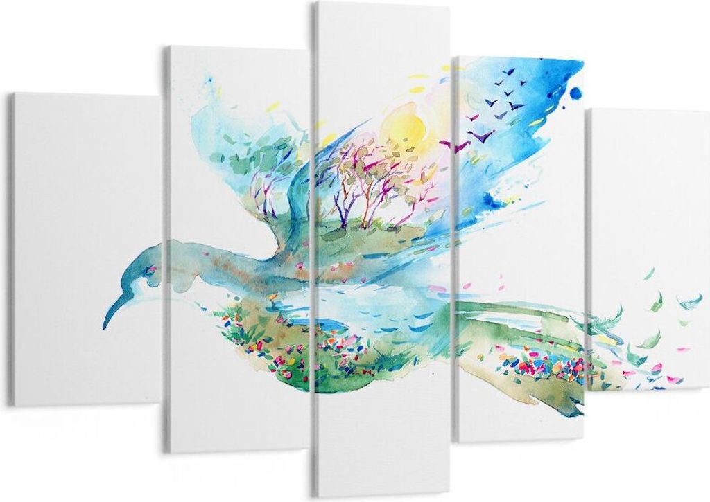 Bild auf Leinwand - Leinwandbild - Abstraktion Vogel Natur Bewegung - 150x100cm - Wand Bild - Wanddeko - Leinwanddruck - Bilder - Kunstdruck - Lein...