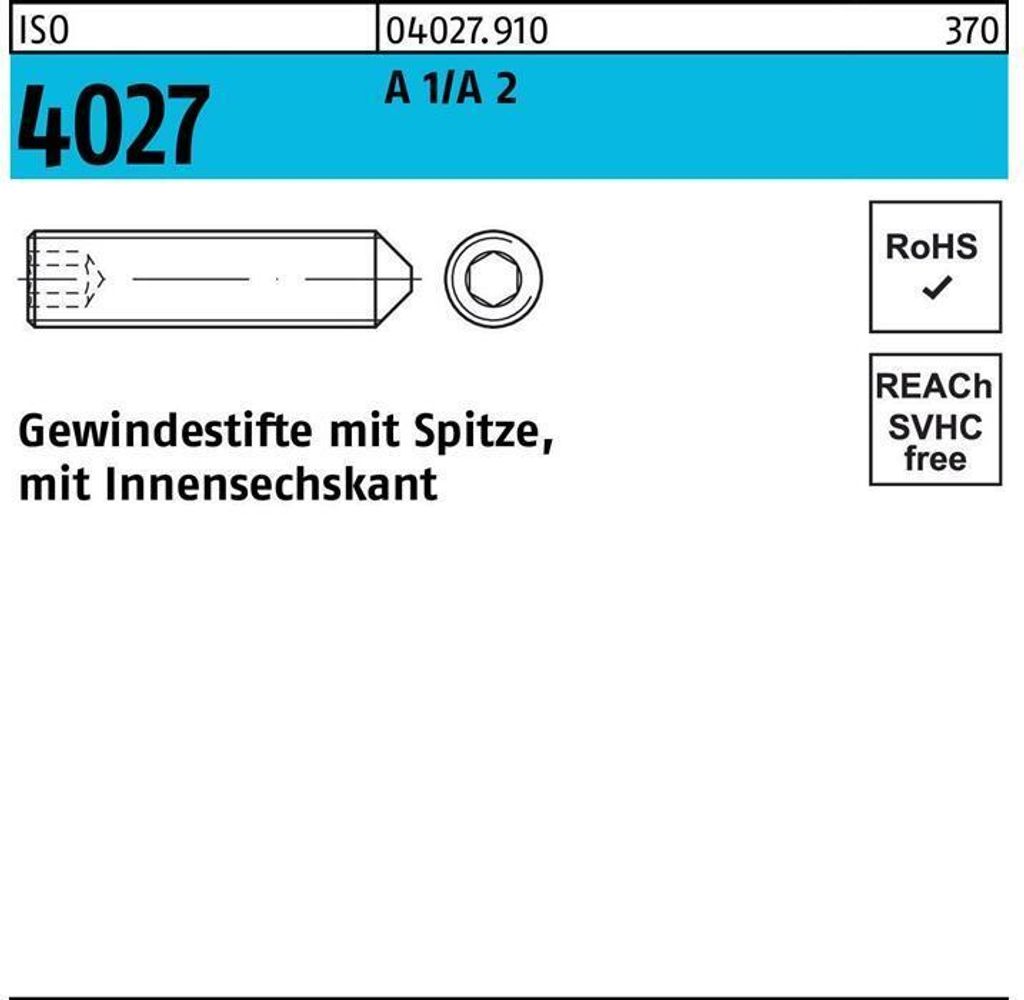 Reyher Gewindestifte ISO 4027 A 2 M 10 x 60 A 1/A 2 (50 Stück)