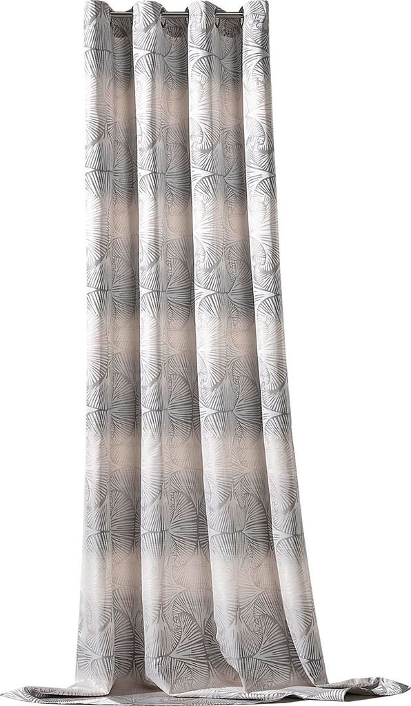 heimtexland Ösenschal Deko Vorhang Gingko Blatt Jacquard Dekoschal Gardine blickdicht HxB 245x140 Typ795 Silber