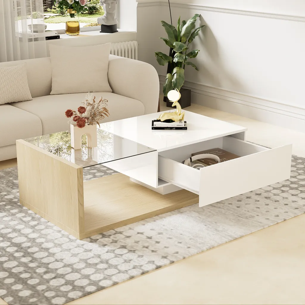 Table Basse Moderne pour Soirée Cinéma avec Éclairage LED et Tiroir - 2