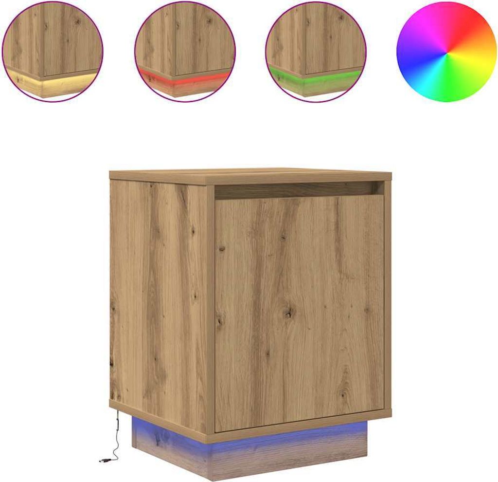 SYFAX Nachttisch mit LED-Leuchten Artisan-Eiche 38x34x50 cm