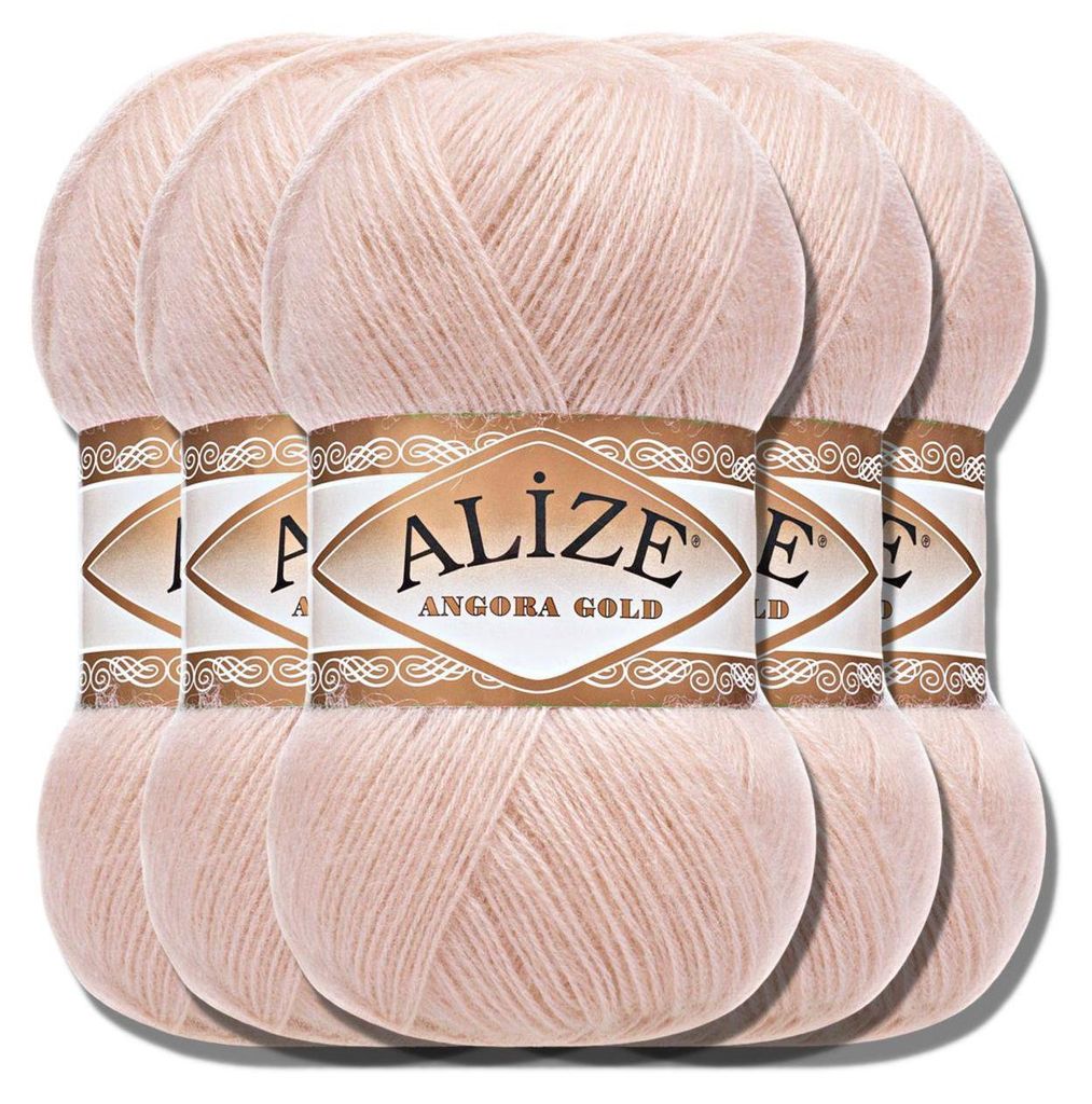 Alize 5x 100g Angora Gold Wolle, Uni, Häkeln, Stricken (Powder | 404)