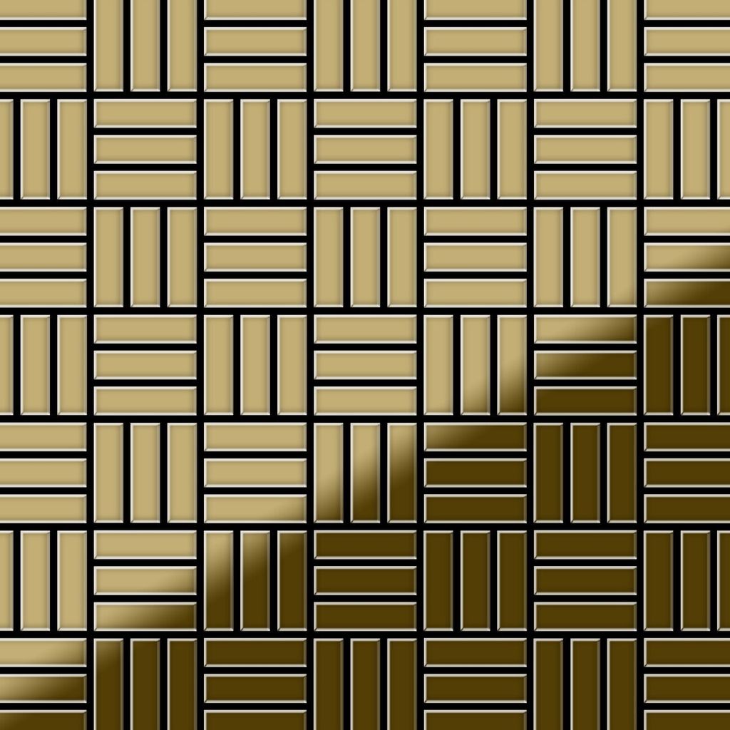 Mosaik Fliese massiv Metall Titan hochglanz gold 1,6mm Basketweave-Ti-GM