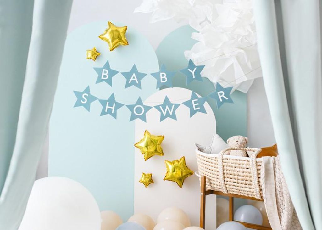 Baby Shower Girlande Banner aus Papier 16,5x290cm blau