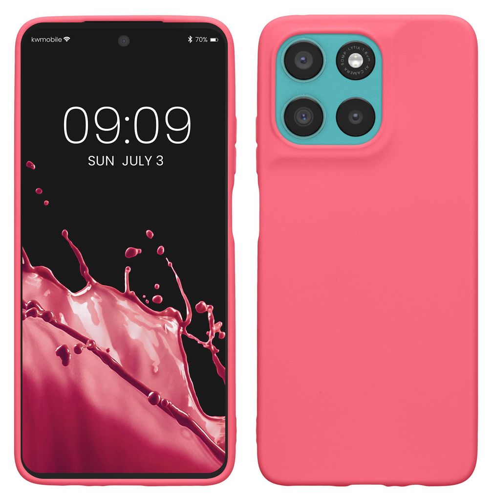 kwmobile Handyhülle für Motorola Moto G57 Power / Moto G67 Power Hülle - TPU Case - Kabelloses Laden - Schutzhülle Cover in Neon Koralle matt