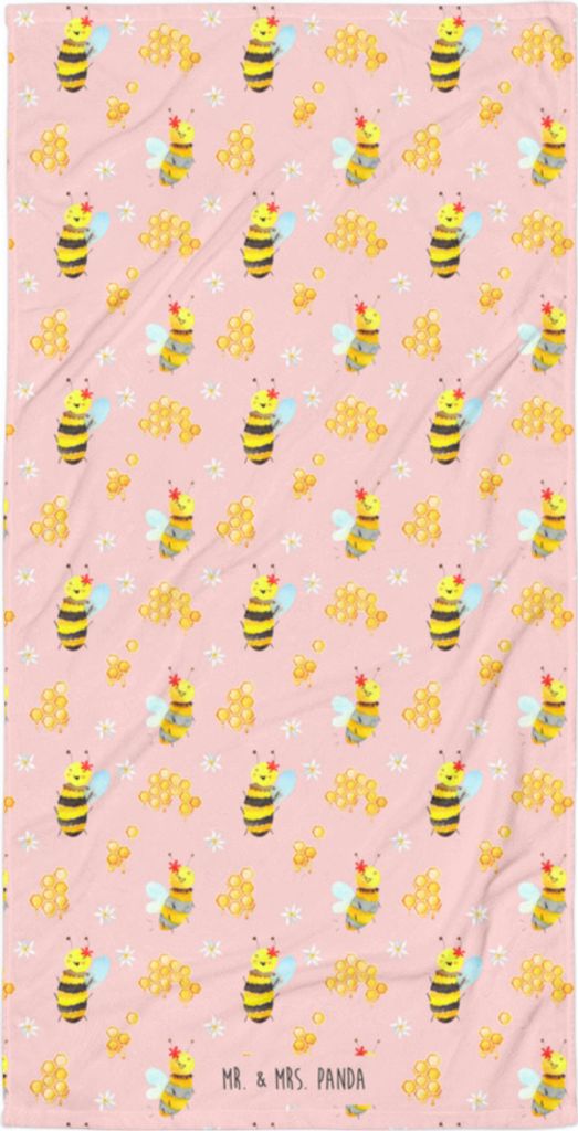 Mr. & Mrs. Panda Handtuch Biene Happy - Rosa - Geschenk, Strandlaken, Duschhandtuch, Badehandtuch, Frotteehandtuch, Strandtuch