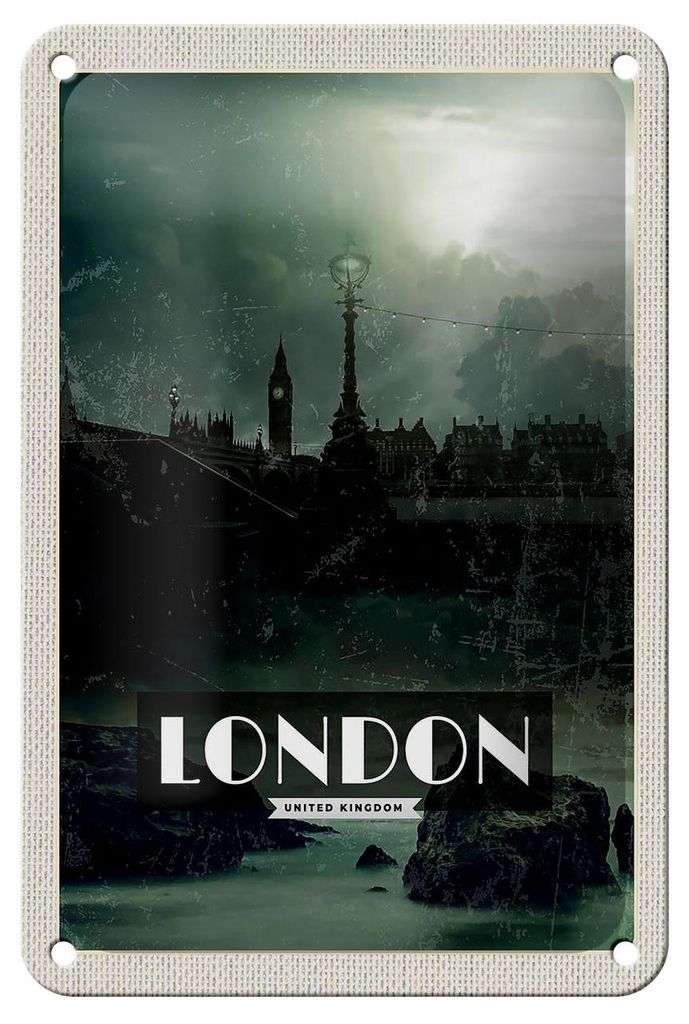 Blechschild Reise 12x18cm London UK Vintage Nacht Dekoration