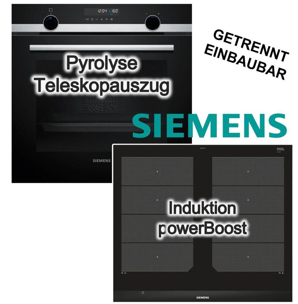 Herdset Siemens Backofen mit Pyrolyse 3D-Heißluft Plus+ Induktionskochfeld flexInduktion powerBoost