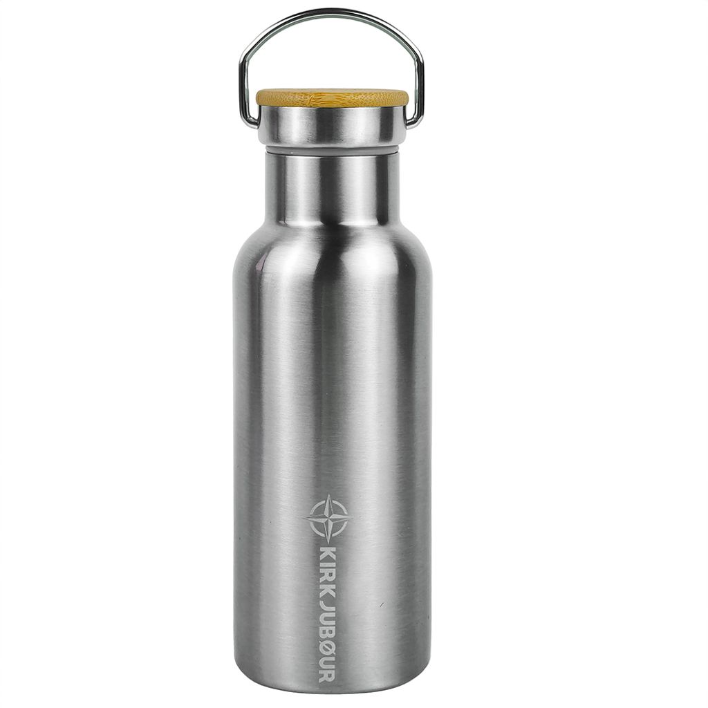 KIRKJUBØUR "Eisur" Edelstahl Trinkflasche 0,5 L | BPA-frei | Auslaufsicher mit Vollmanteldichtung | Umweltfreundlich mit Teesieb, silber | KJ-108