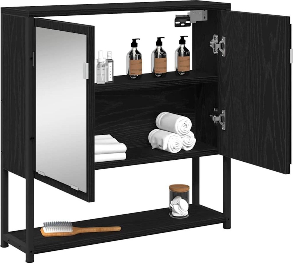 "2026 Aktion"Spiegelschrank Modernes Design - Badezimmerschrank Badmöbel - mit Regal Schwarz Eichen-Optik 60x16x60 cm DEMöbel 6387837