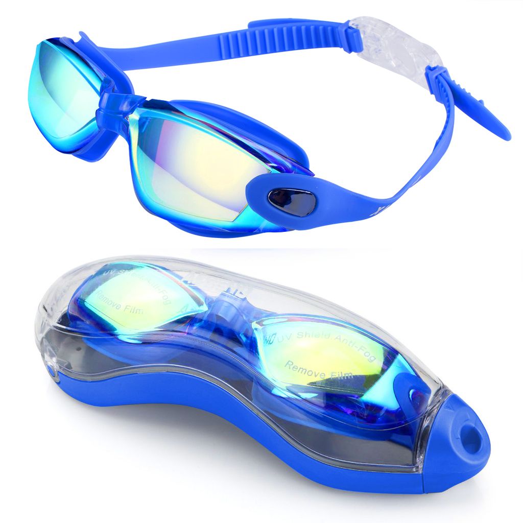 Schwimmbrille Erwachsene UV-Schutz Anti-Fog Goggles Taucherbrille mit Ohrstöpsel 