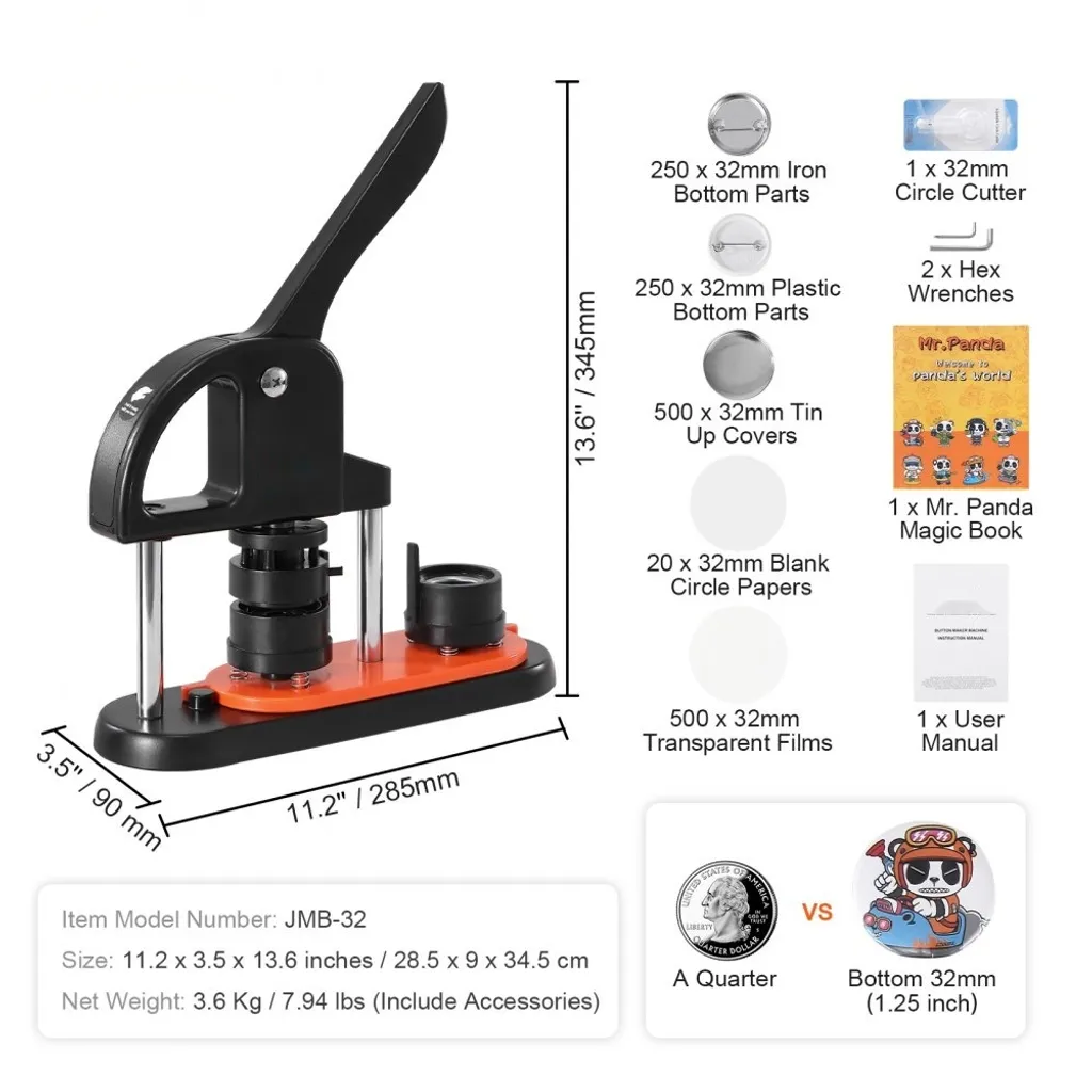 Machine à boutons 32mm avec 500 badges - Presse rotative haute précision