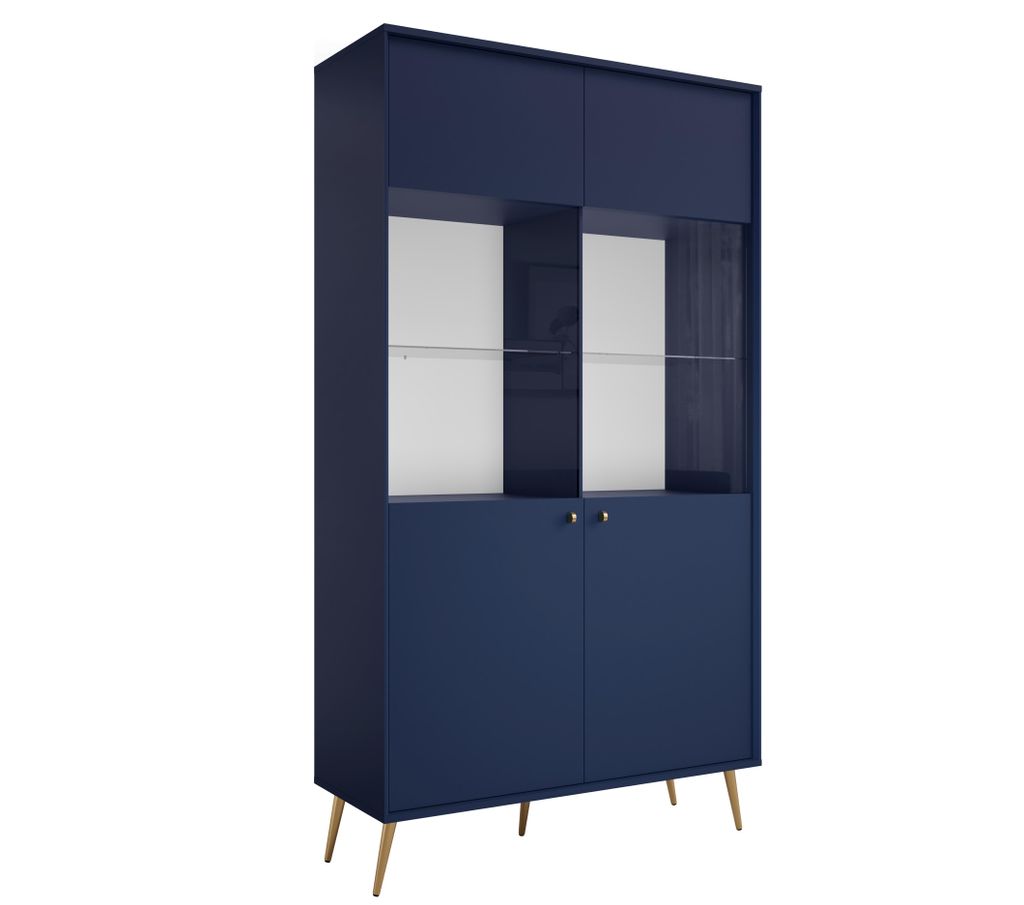 AX LIVING Vitrinen Schrank Rorene 105 cm Blau Gold Modern Produktbild 