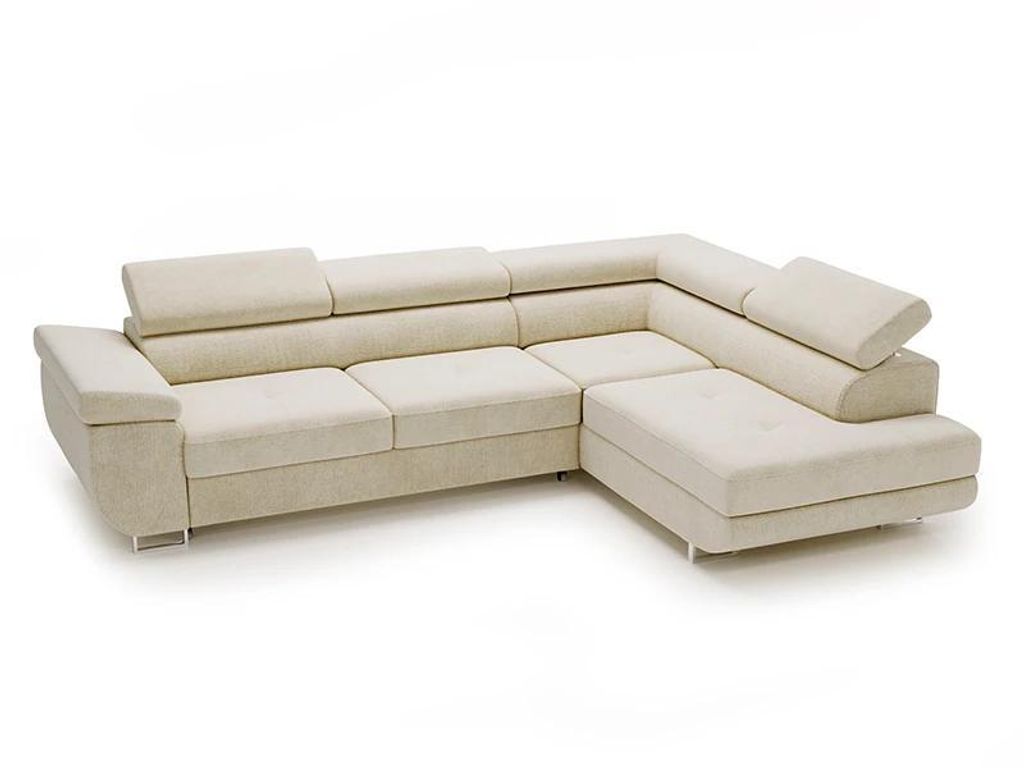 Ecksofa Anton mit Schlaffunktion, rechte Seite, Creme Monolith 04