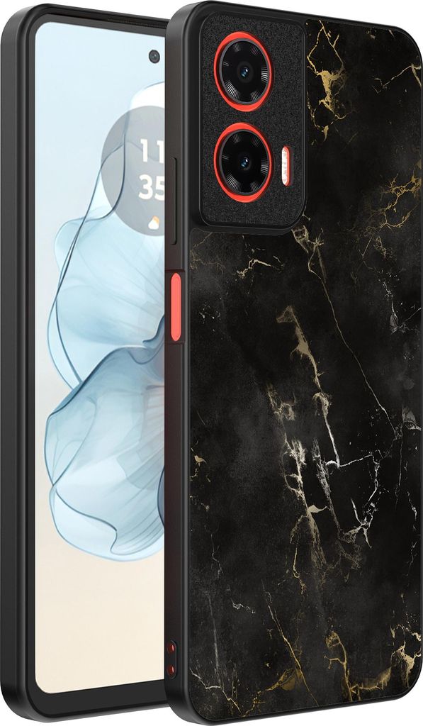 Smartphonica Handytasche Passend für Motorola Moto G04 - G24 - G24 Power - E14 mit Marmordruck - TPU Rückendeckung Fall schwarz Marmor Design - S...