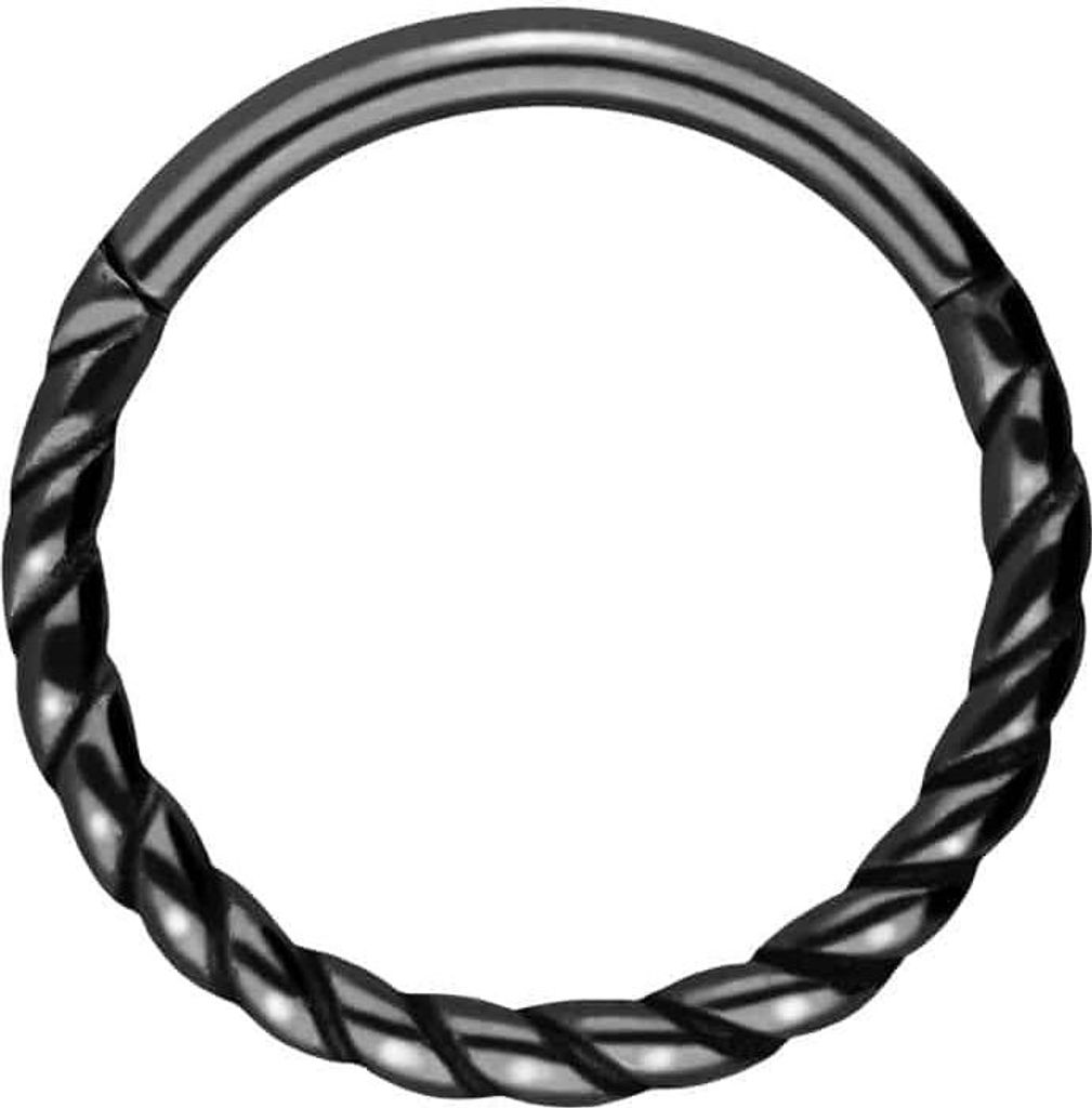 Ohrpiercing, Nasenpiercing, Septum Piercing Chirurgenstahl Segmentring Clicker GEDREHT Schwarz Innendurchmesser: 10mm + Stabstärke: 1,2mm