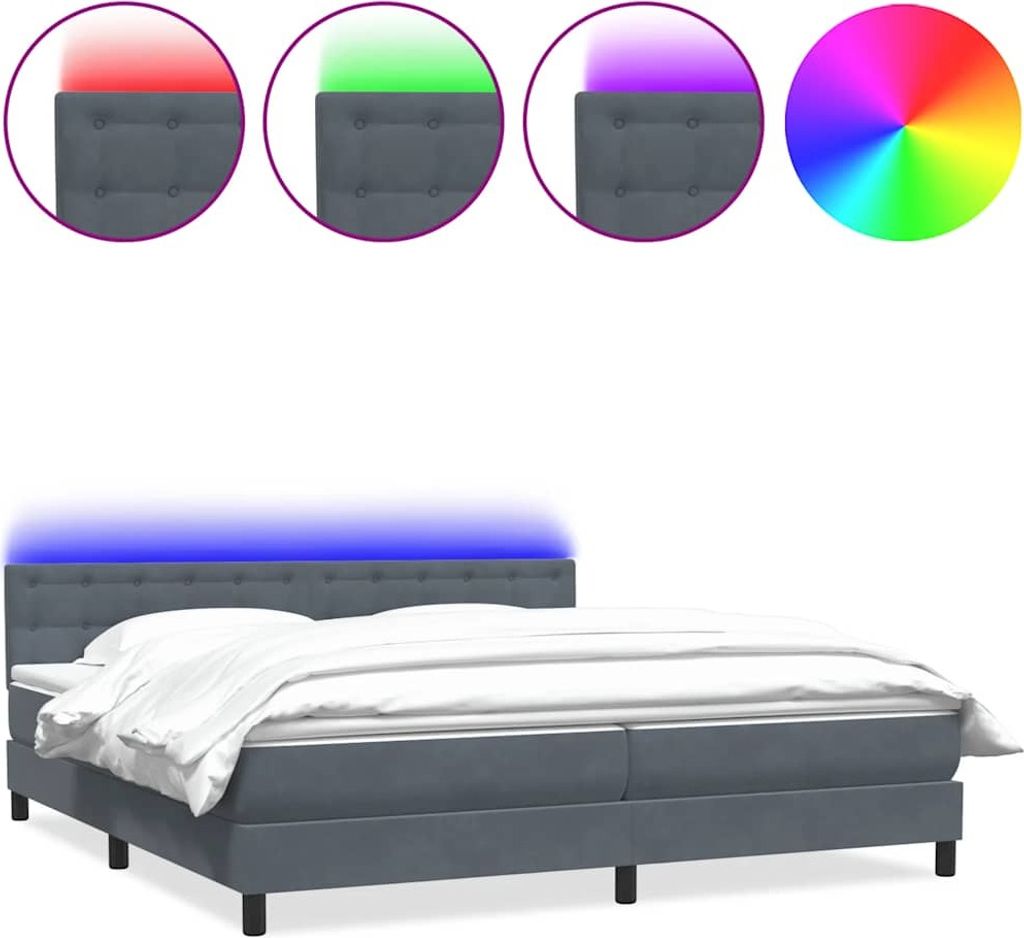 Boxspringbett mit Matratze & LED Dunkelgrau 180x220 cm Samt