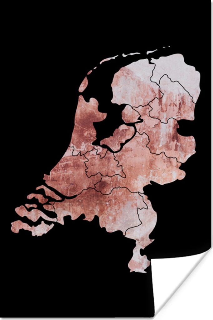 MuchoWow Poster Karte - Niederlande - Alte Rose 80x120 cm - Papierdruck