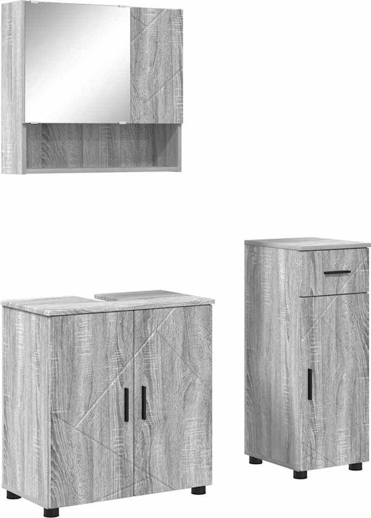 Badezimmermöbel-Set 3 pcs Graues Sonoma Holzwerkstoff & Metall