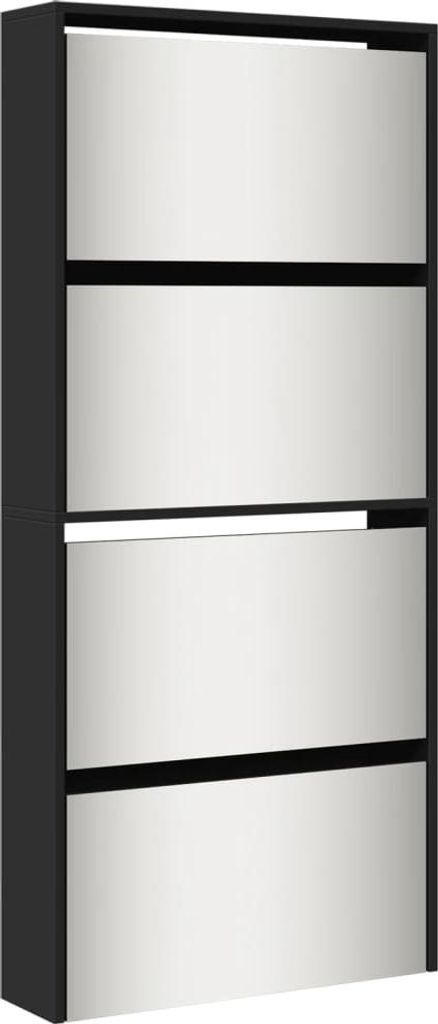 vidaXL Botník se zrcadlem 4 přihrádky černý 63x17x134 cm Obrázek produktu 